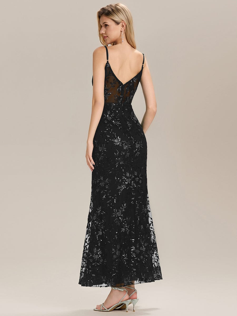 See-through Sequin Sleeveless Evening Dress #color_Black