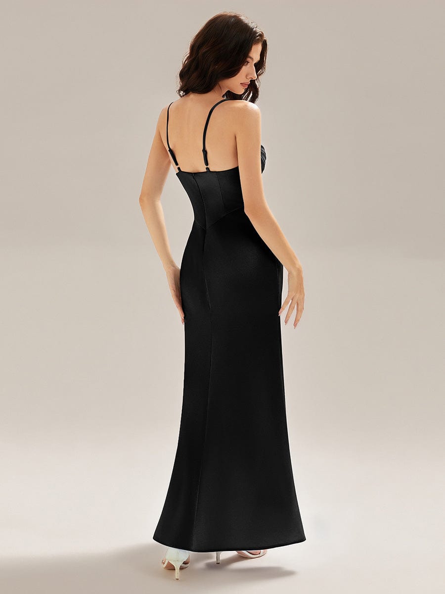 Flowing Ribbons Satin Sleeveless Evening Dress #color_Black