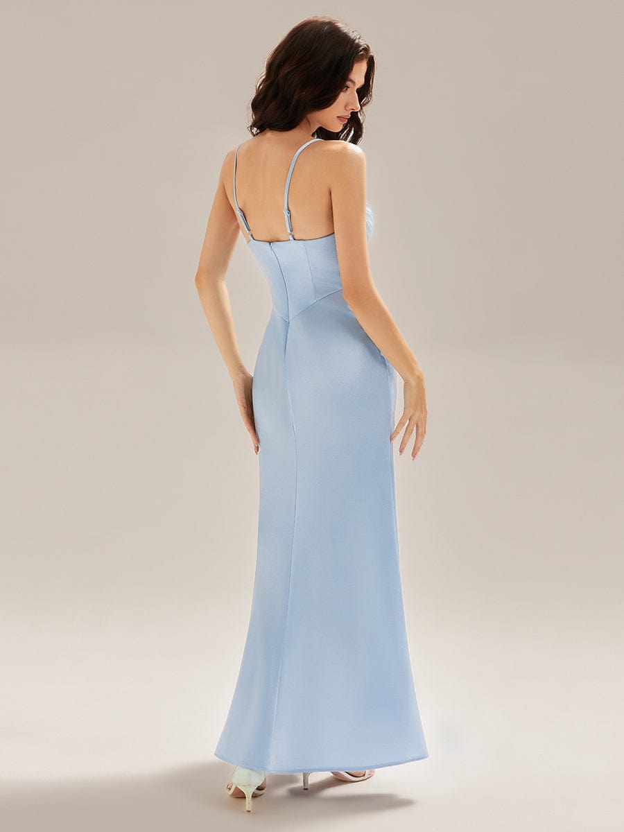 Flowing Ribbons Satin Sleeveless Evening Dress #color_Light Blue