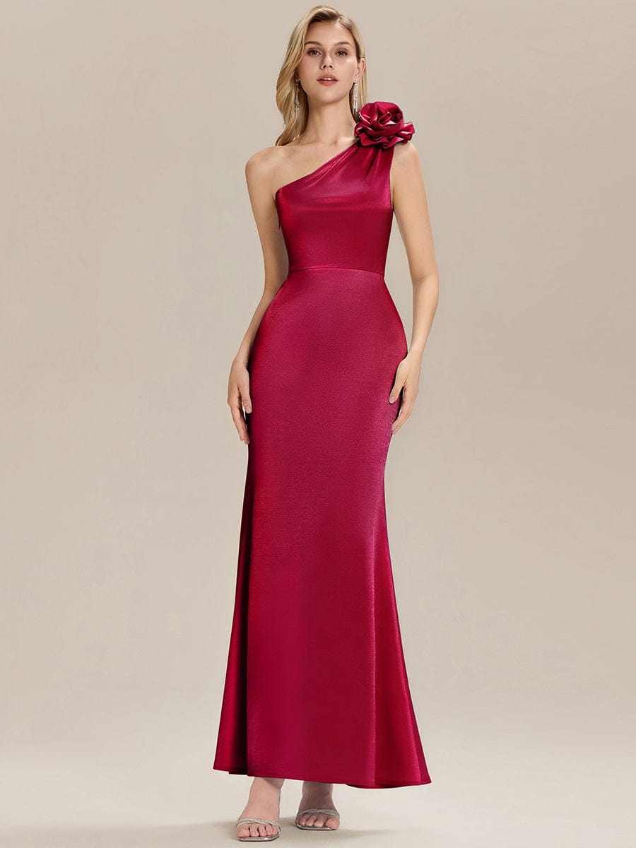 Floral Knit Sleeveless Evening Dress #color_Burgundy