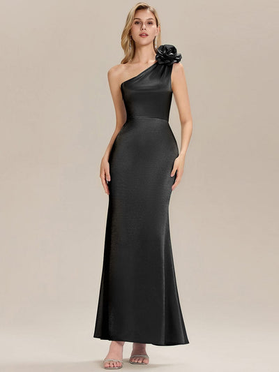 Floral Knit Sleeveless Evening Dress #color_Black