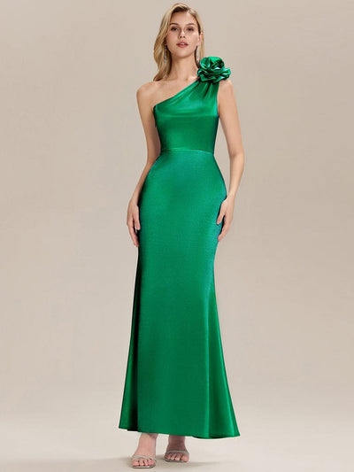 Floral Knit Sleeveless Evening Dress #color_Dark Green
