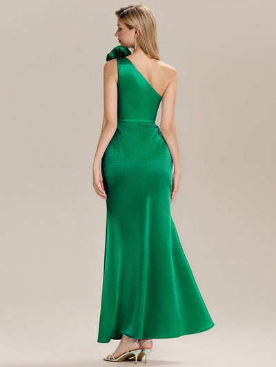 Floral Knit Sleeveless Evening Dress #color_Dark Green