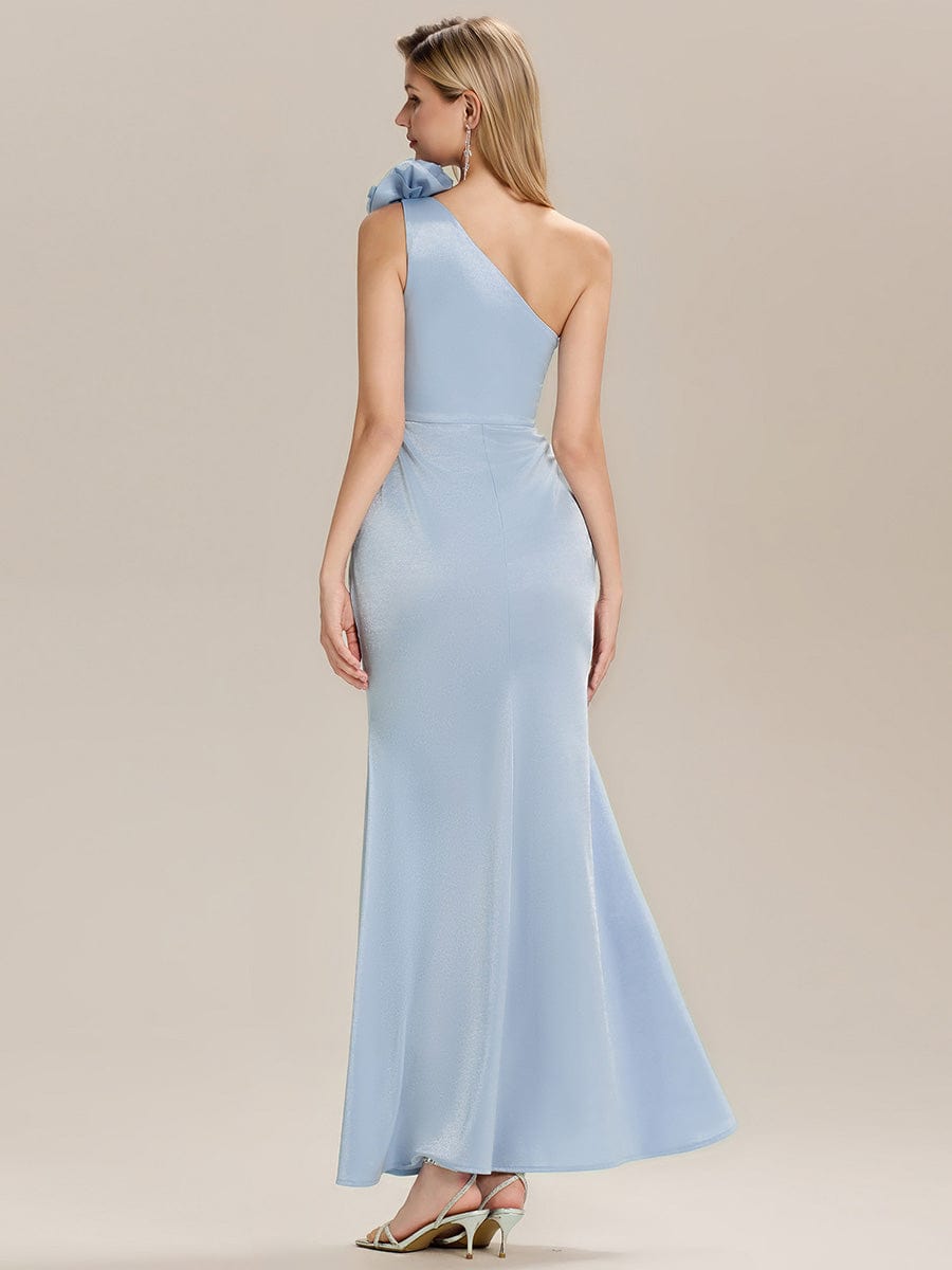 Floral Knit Sleeveless Evening Dress #color_Light Blue