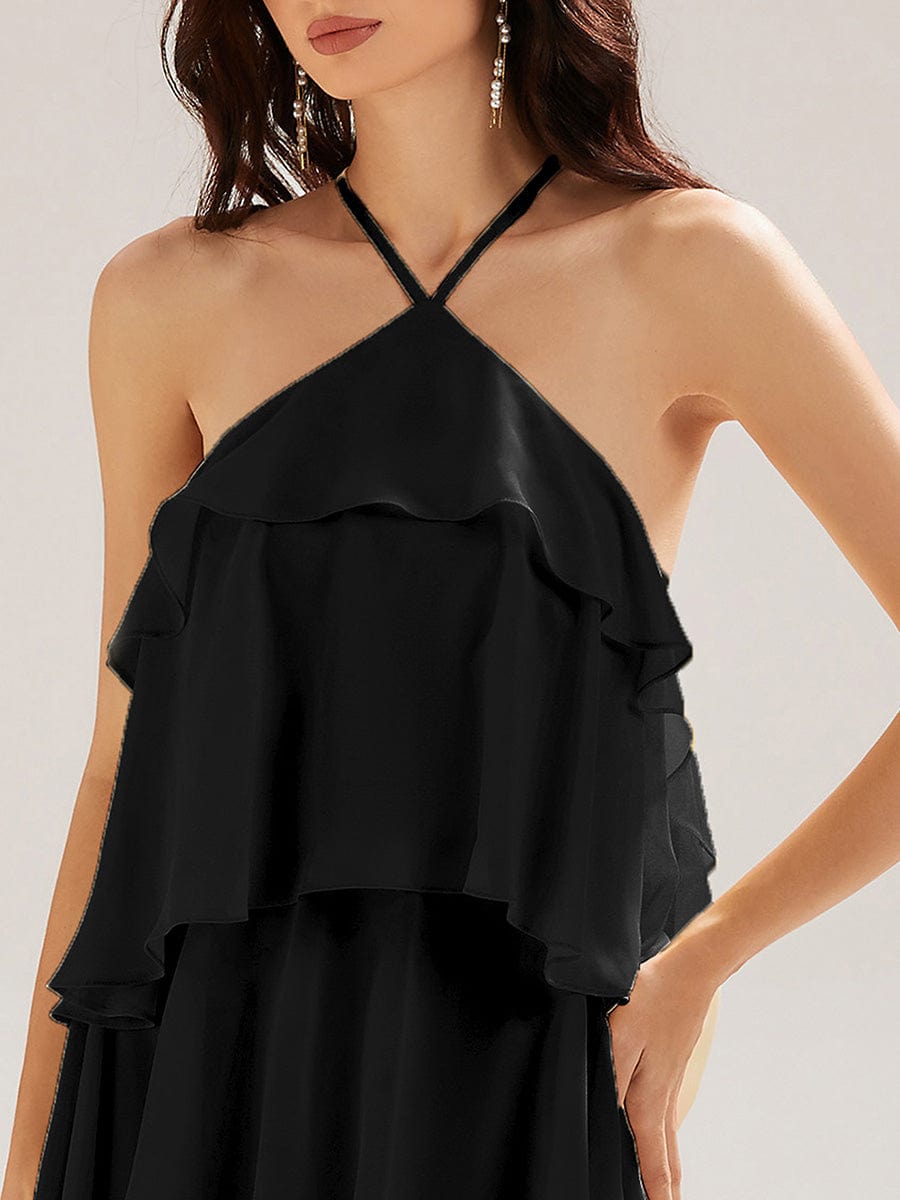 Backless Chiffon Sleeveless Evening Dress #color_Black