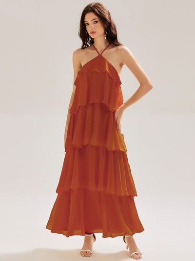 Backless Chiffon Sleeveless Evening Dress #color_Burnt Orange
