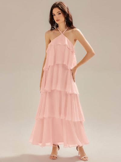 Backless Chiffon Sleeveless Evening Dress #color_Pink