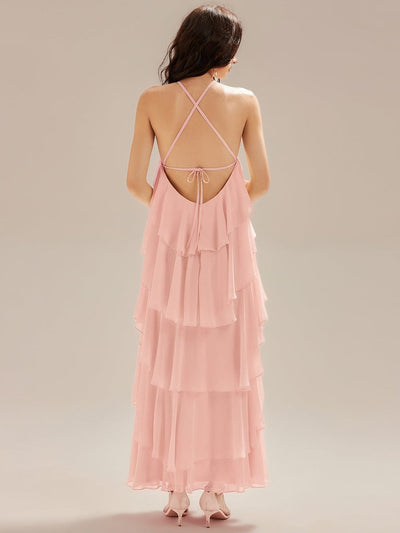 Backless Chiffon Sleeveless Evening Dress #color_Pink