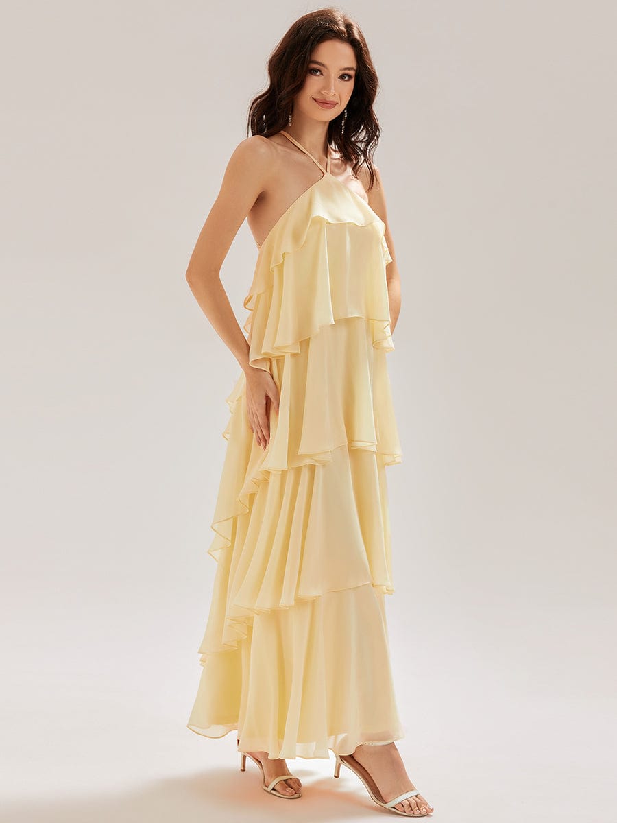 Backless Chiffon Sleeveless Evening Dress #color_Yellow