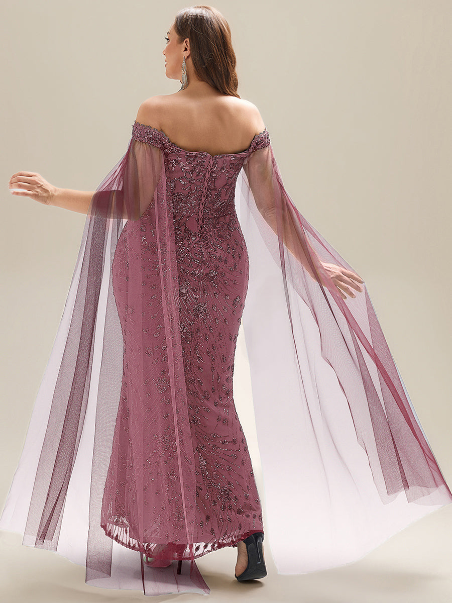 Flowing Ribbons Sequin Sleeveless Evening Dress #color_Purple Orchid