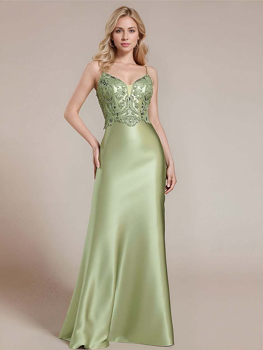Tie Knot Satin Sleeveless Evening Dress #color_Mint Green