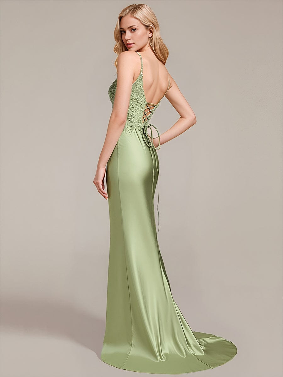 Tie Knot Satin Sleeveless Evening Dress #color_Mint Green