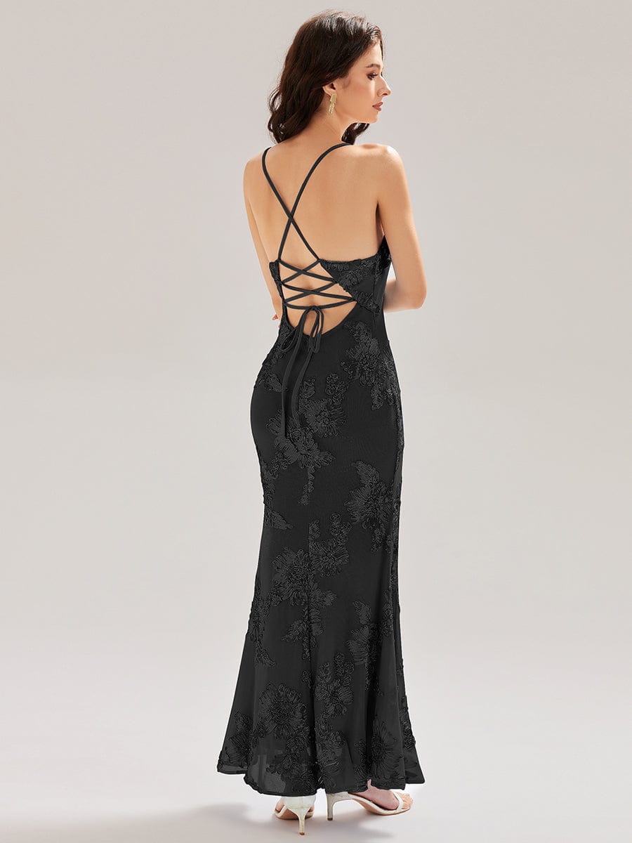 Mesh Sleeveless Mermaid Evening Dress #color_Black