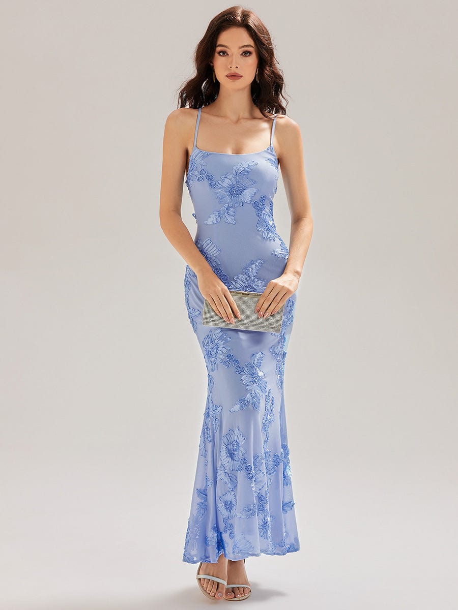 Mesh Sleeveless Mermaid Evening Dress #color_Ice Blue