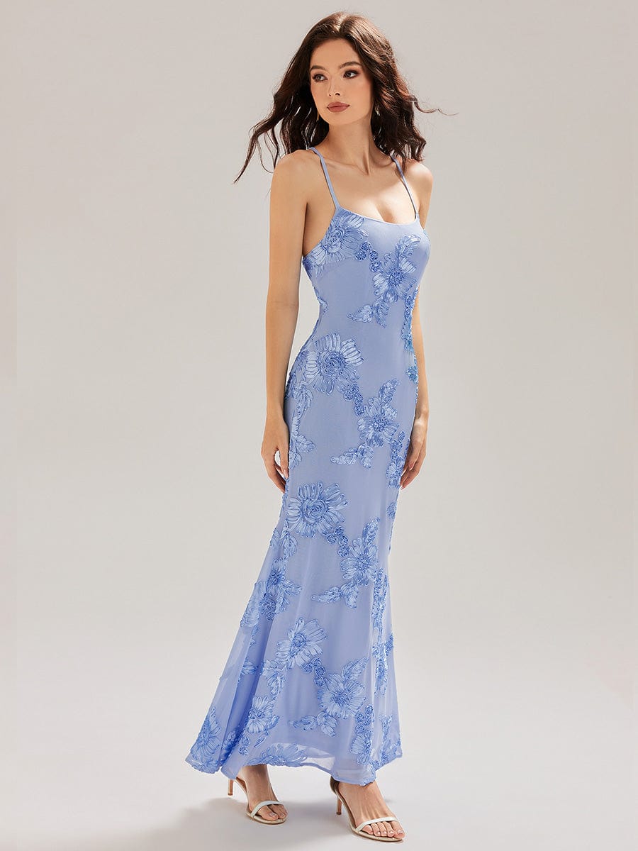 Mesh Sleeveless Mermaid Evening Dress #color_Ice Blue