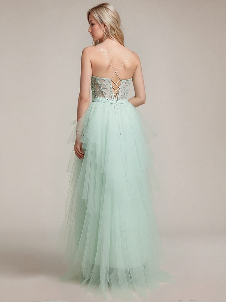 Deep V-neck Sequin Sleeveless Evening Dress #color_Ice Blue