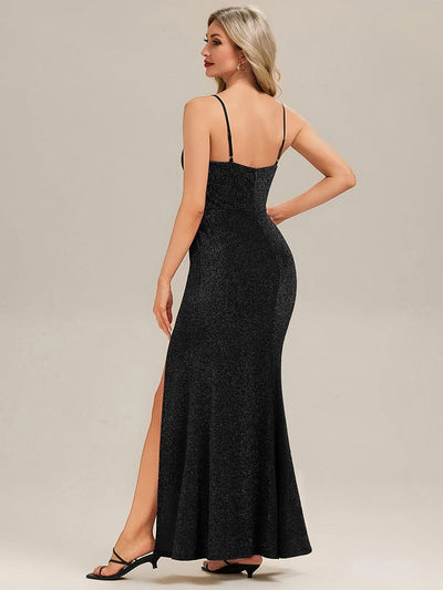 Rhinestone Embellished Knit Sleeveless Evening Dress #color_Black