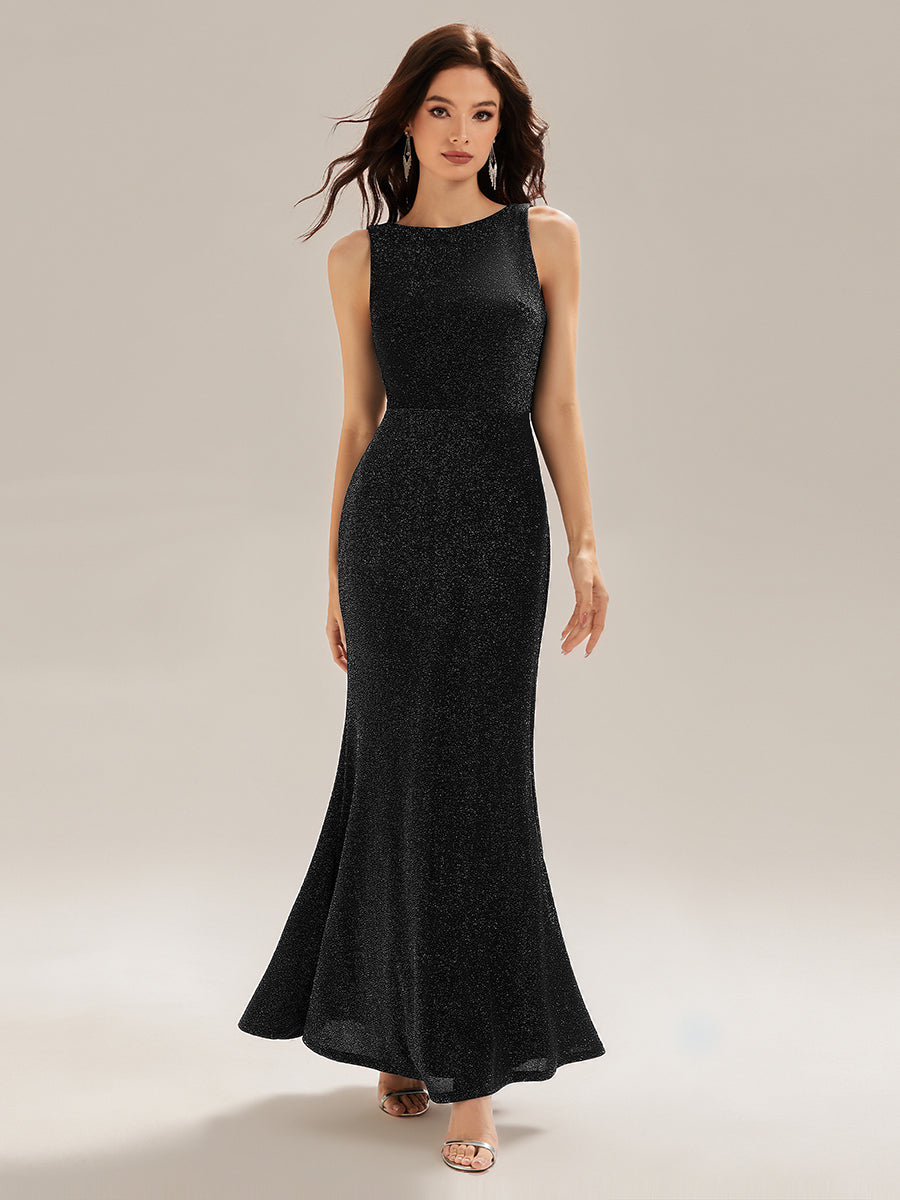 Backless Knit Sleeveless Evening Dress #color_Black