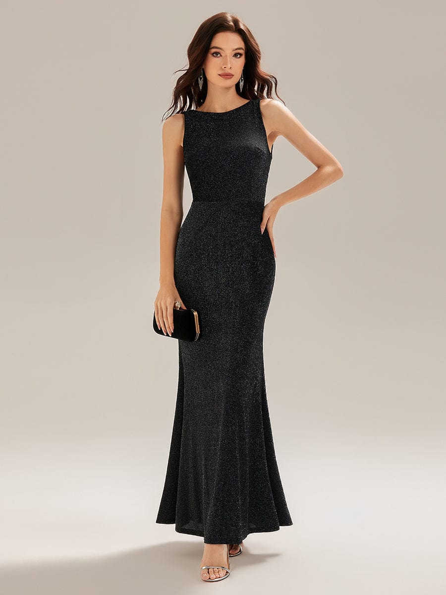 Backless Knit Sleeveless Evening Dress #color_Black