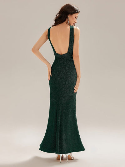 Backless Knit Sleeveless Evening Dress #color_Dark Green
