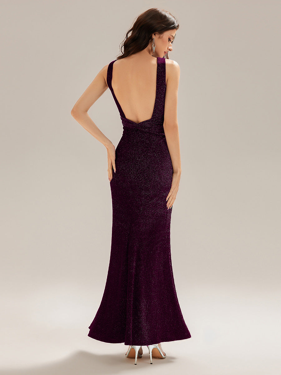 Backless Knit Sleeveless Evening Dress #color_Dark Purple