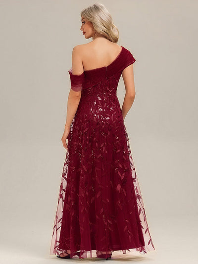 Patchwork Sequin Sleeveless Evening Dress #color_Burgundy