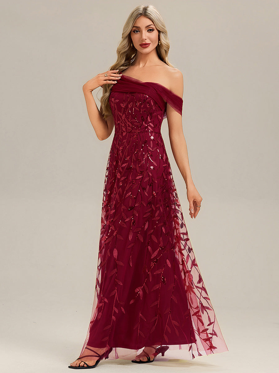 Patchwork Sequin Sleeveless Evening Dress #color_Burgundy