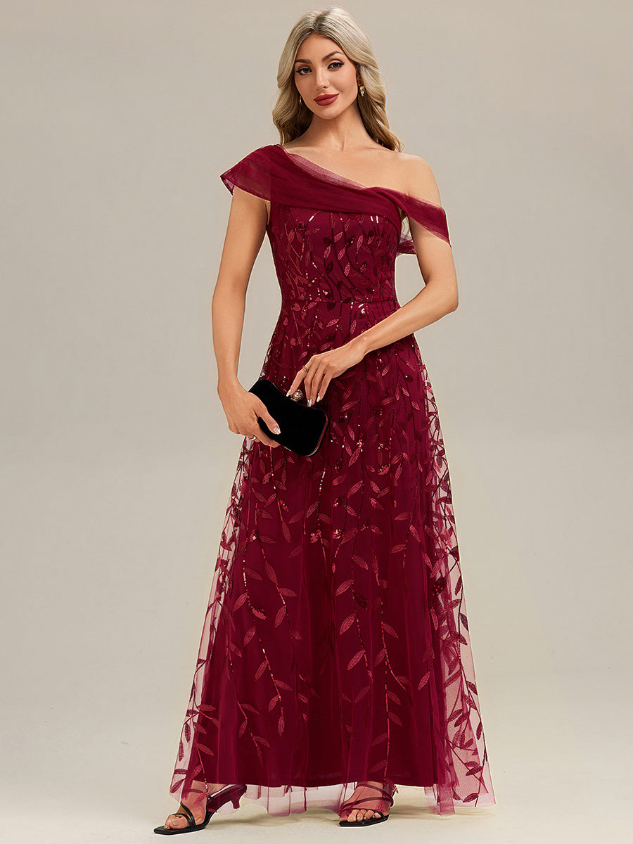Patchwork Sequin Sleeveless Evening Dress #color_Burgundy
