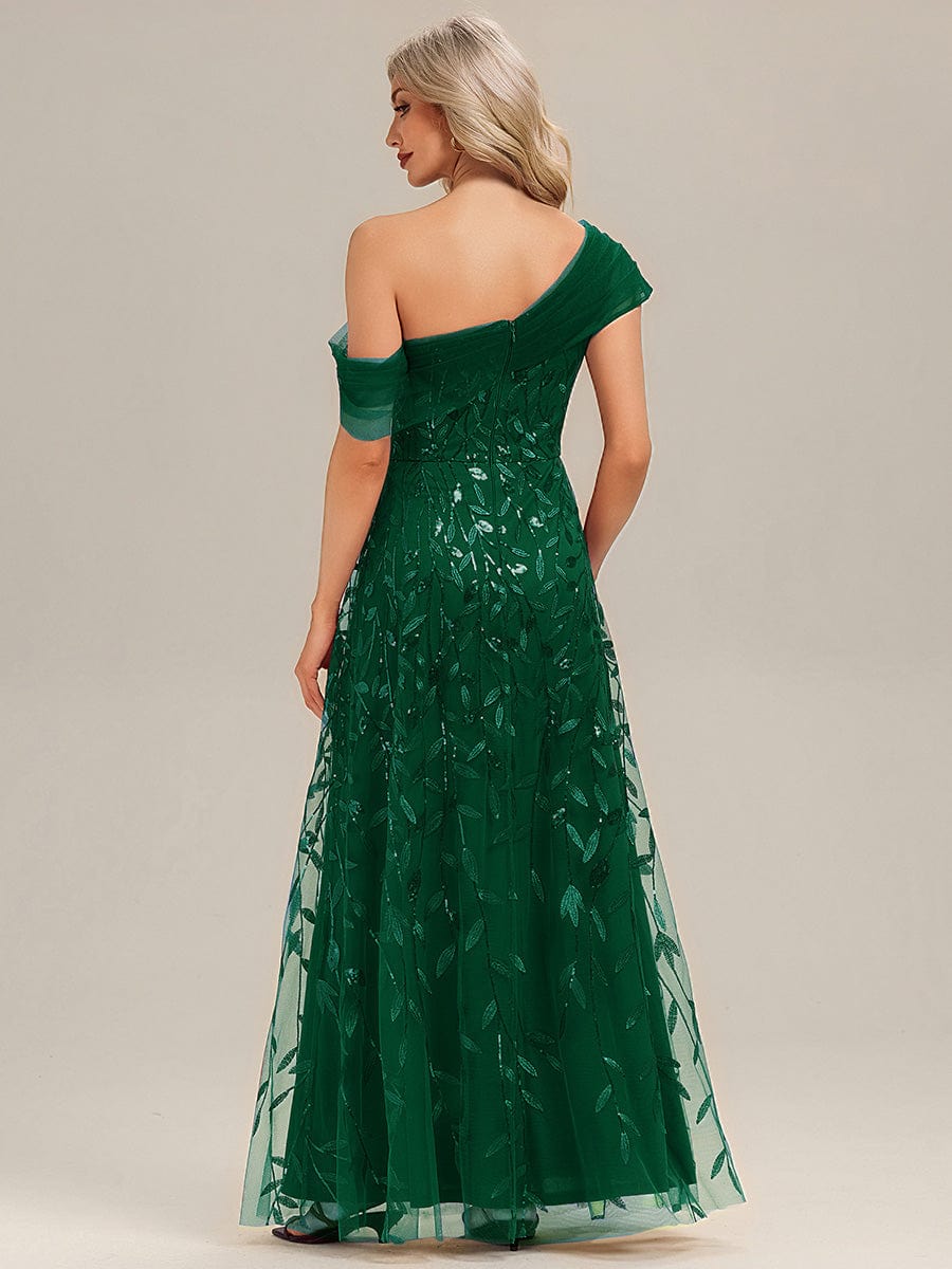 Patchwork Sequin Sleeveless Evening Dress #color_Dark Green