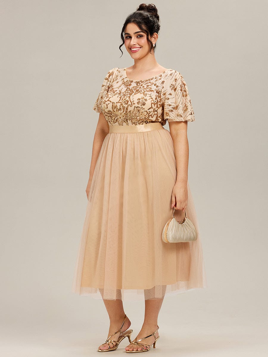 Ruffles Round Neck A Line 3/4 Length Sleeves Evening Formal Dress main image 0