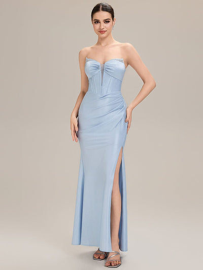 Tie-Front Knit Sleeveless Evening Dress #color_Light Blue