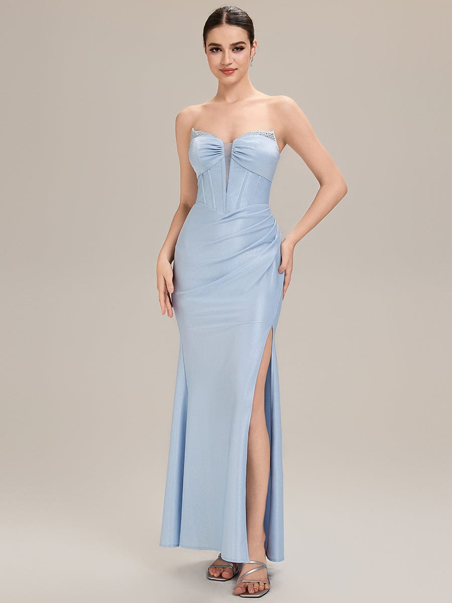 Tie-Front Knit Sleeveless Evening Dress #color_Light Blue