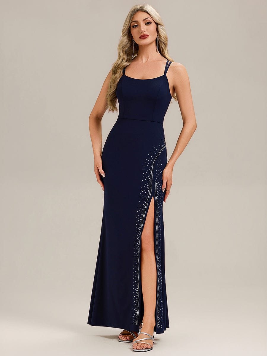 Thigh-High Slit Knit Evening Maxi Dress for Elegant Night Out