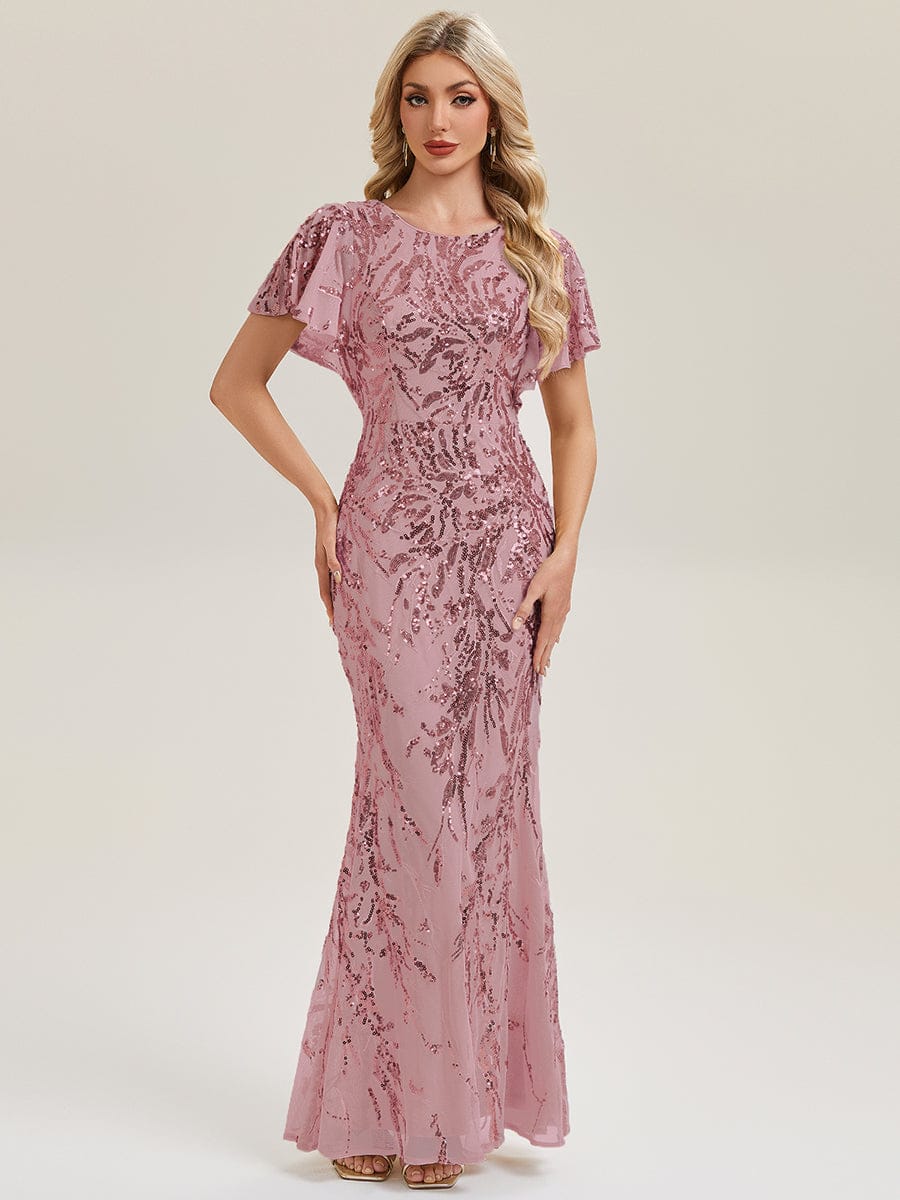 Thigh-High Slit Sequin Batwing Sleeve Evening Dress #color_Purple Orchid