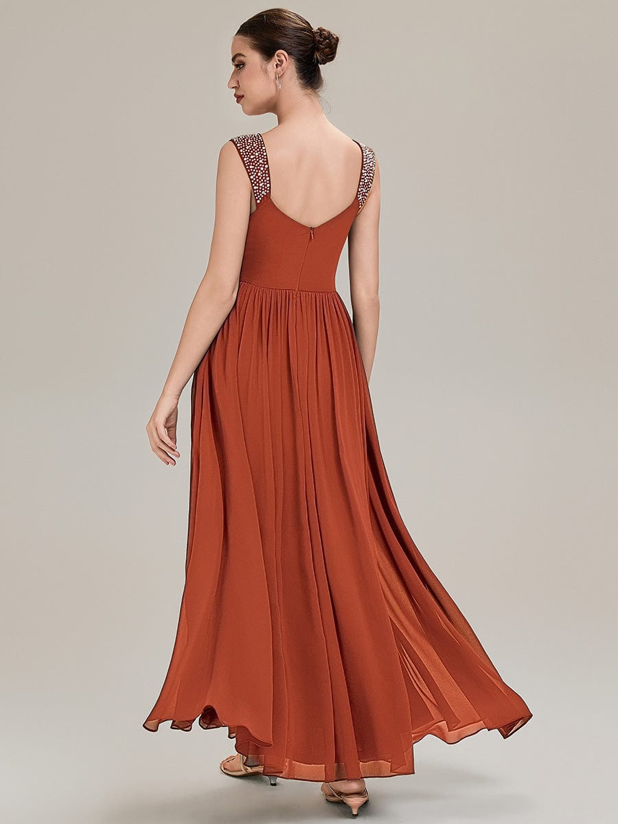 Gathered Chiffon Sleeveless Evening Dress #color_Burnt Orange