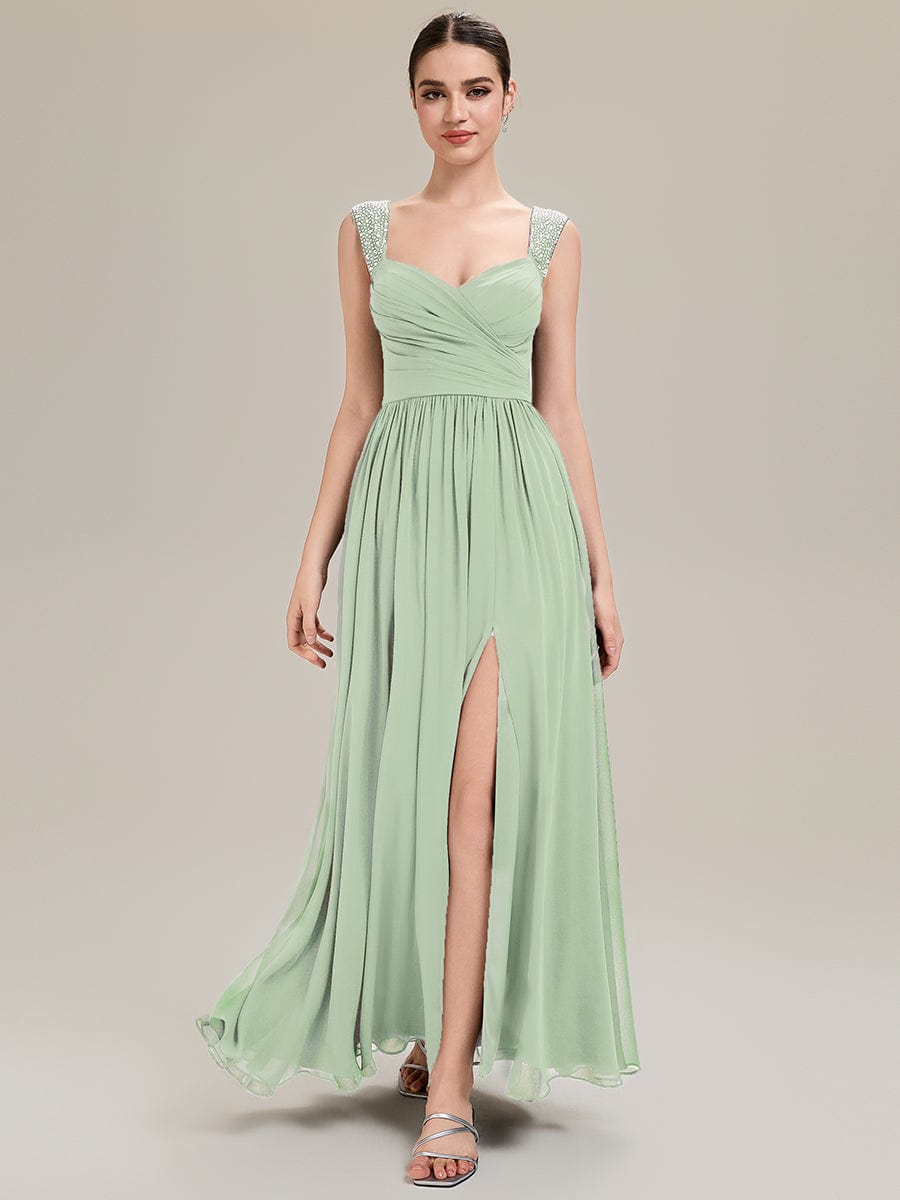 Gathered Chiffon Sleeveless Evening Dress #color_Mint Green