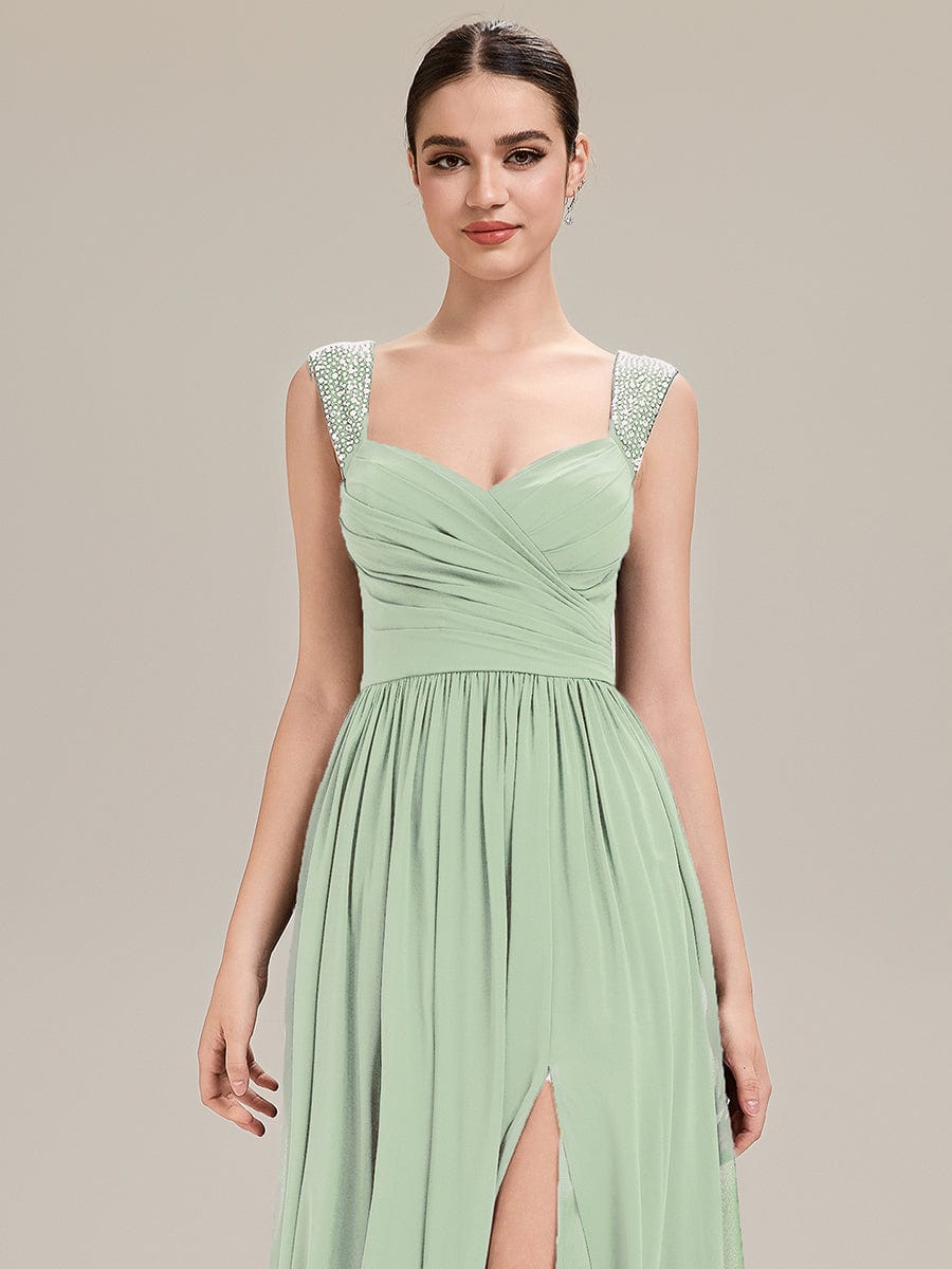 Gathered Chiffon Sleeveless Evening Dress #color_Mint Green