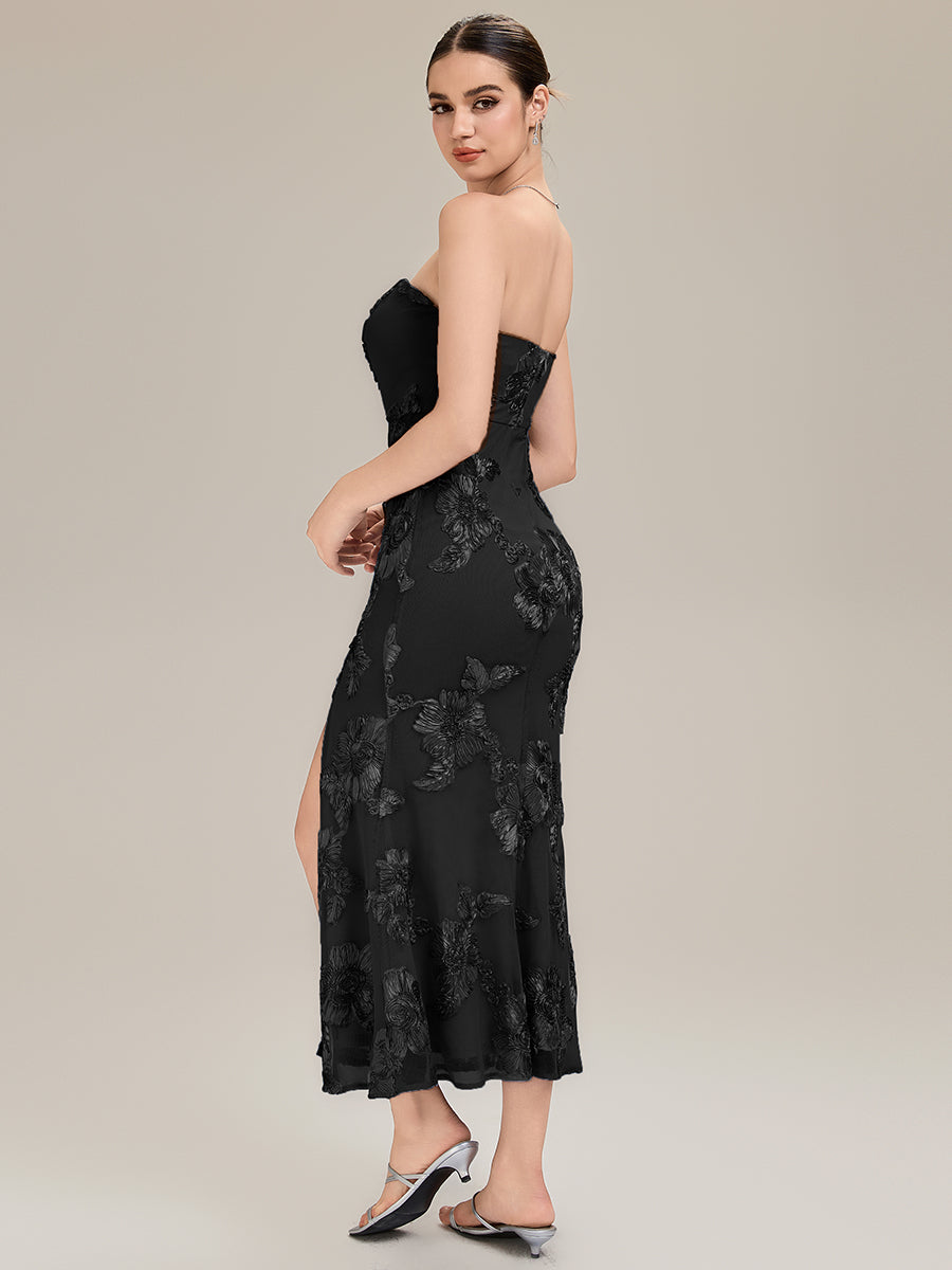 Thigh-High Slit Mesh Sleeveless Evening Dress #color_Black