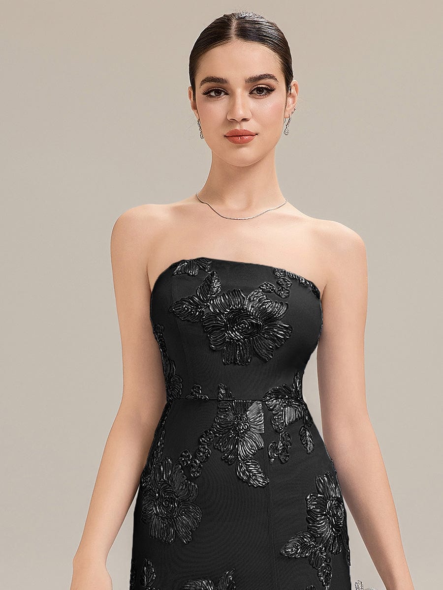Thigh-High Slit Mesh Sleeveless Evening Dress #color_Black