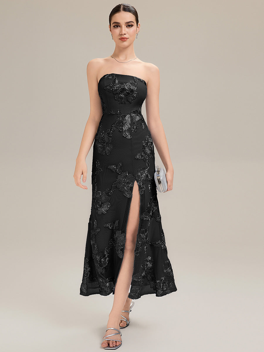 Thigh-High Slit Mesh Sleeveless Evening Dress #color_Black