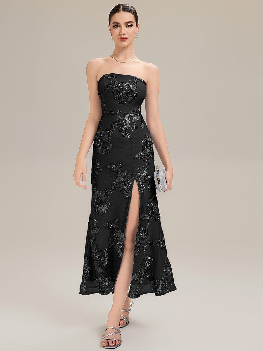 Thigh-High Slit Mesh Sleeveless Evening Dress #color_Black