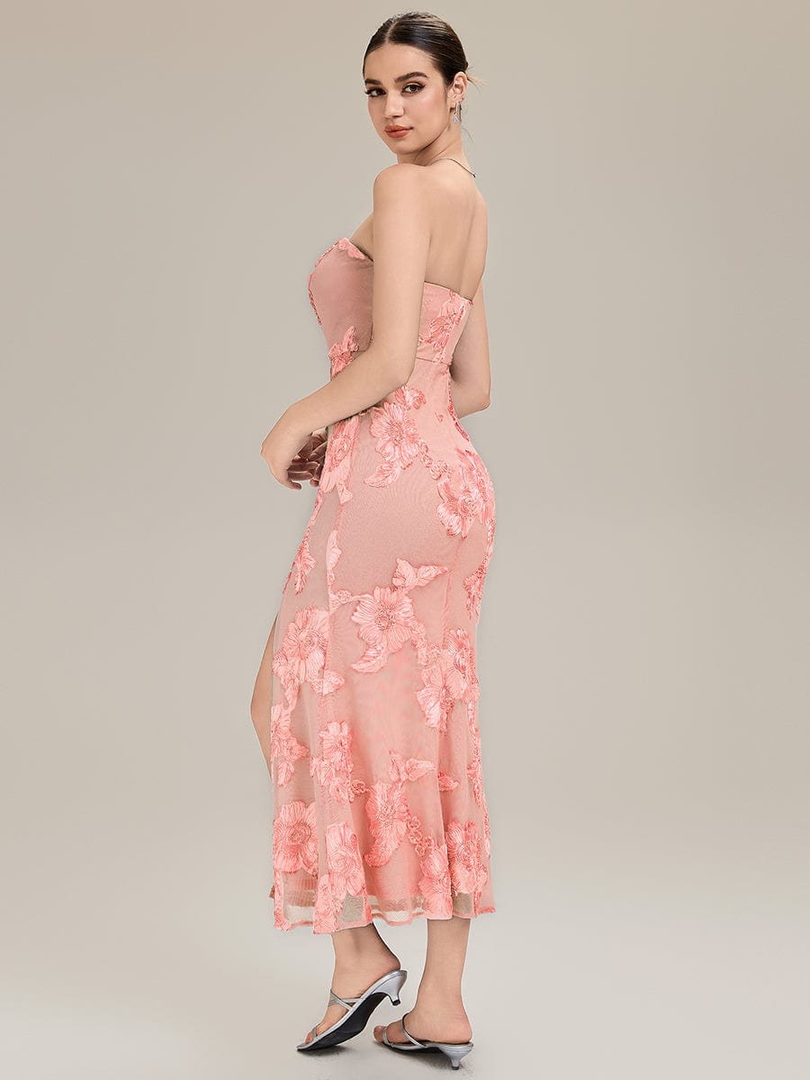 Thigh-High Slit Mesh Sleeveless Evening Dress #color_Pink