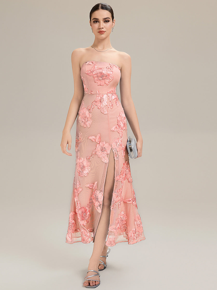 Thigh-High Slit Mesh Sleeveless Evening Dress #color_Pink