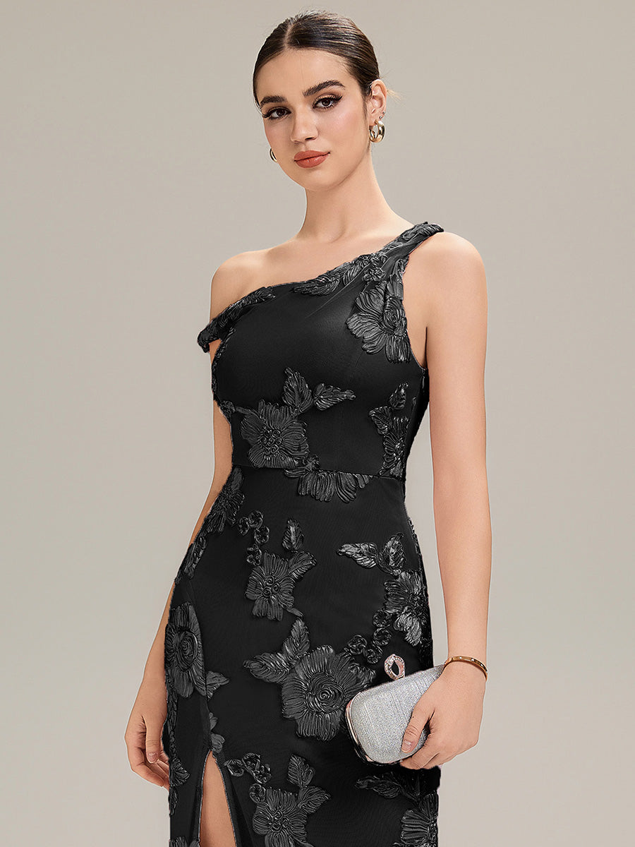 Flowing Ribbons Mesh Sleeveless Evening Dress #color_Black