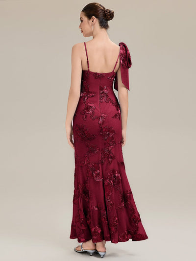 Jacquard Knit Sleeveless Evening Dress #color_Burgundy