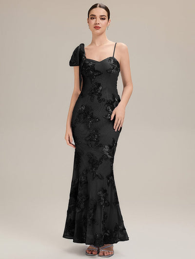 Jacquard Knit Sleeveless Evening Dress #color_Black