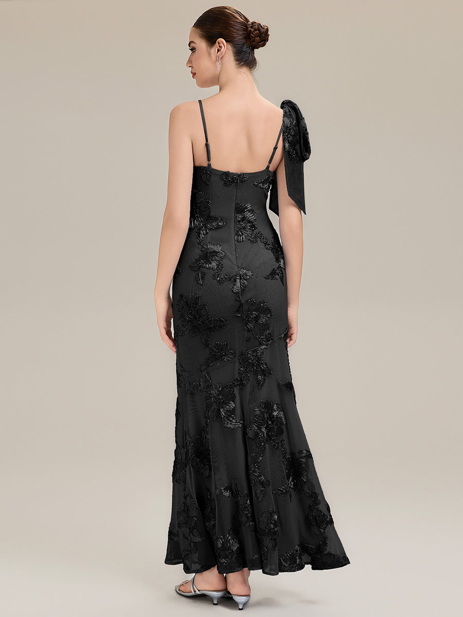 Jacquard Knit Sleeveless Evening Dress #color_Black