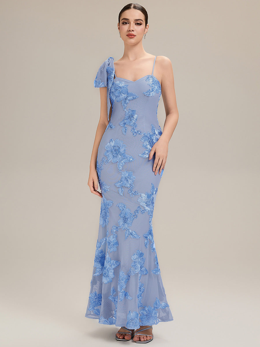 Jacquard Knit Sleeveless Evening Dress #color_Ice Blue
