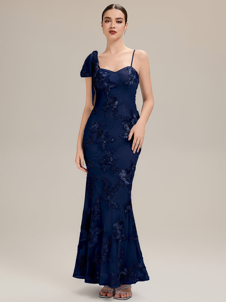 Jacquard Knit Sleeveless Evening Dress #color_Navy Blue