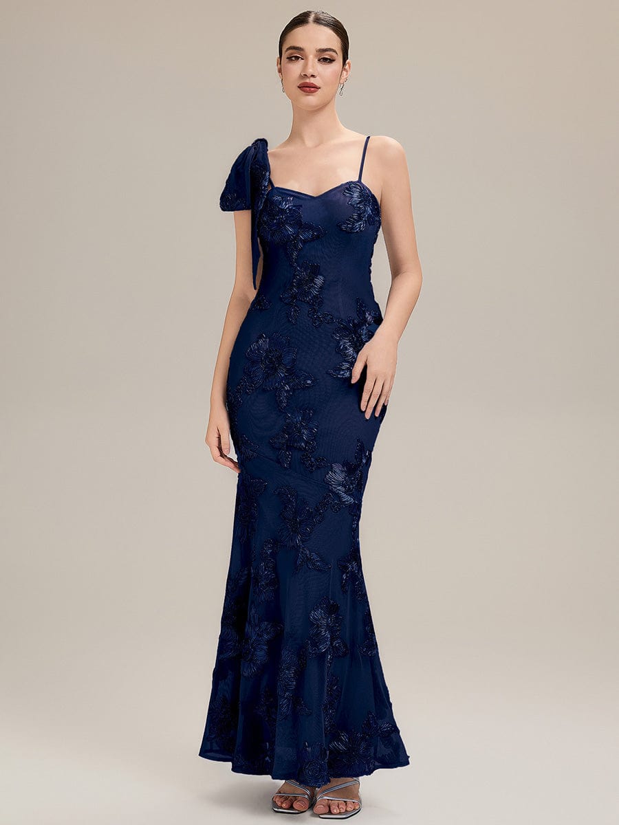 Jacquard Knit Sleeveless Evening Dress #color_Navy Blue